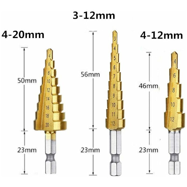 Metal Trin Drill Bit, Spiral Drill Bit, Hex Skaft Konisk Drill Bit,