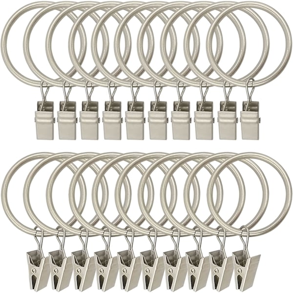 30-pack kraftiga gardinringar i metall för fönsterdekoration, med rostfri klämma, passar stänger upp till 1 tum (silver)