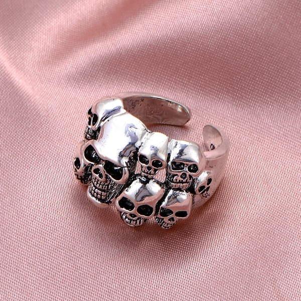 Gotisk silverfärgad dödskallering öppen ring unisex retro punk justerbar dödskallepar Fi