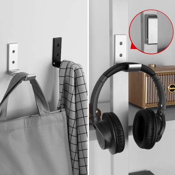 Fällbar väggmonterad hörlurs hållare, headset vägg hängare, aluminium väggmonterad krok, håller upp till 1 kg med 3M självhäftande tejp, 20 kg med skruvar