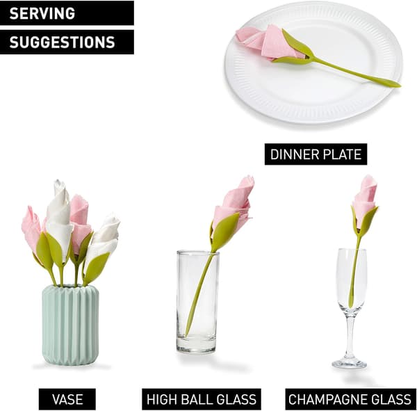 10 serviettholder, grønne plastblomster serviettholder med vridd stilk, brukt til original borddekking