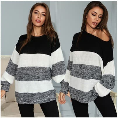Womens Lett Pullover Casual Drop Shoulder Fargeblokk Strikket