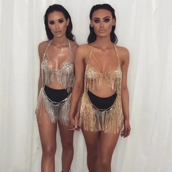 Luksus Tupsu Yhden Kappaleen Body Chain Bikini Set Strassit Top Panty