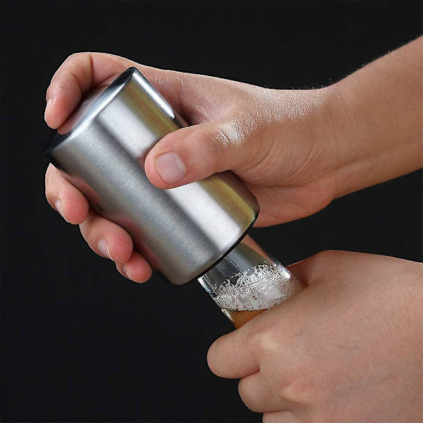 Automatisk flaskeåbner, børstet aluminium, 5,3 x 5,3 x 8,5 cm