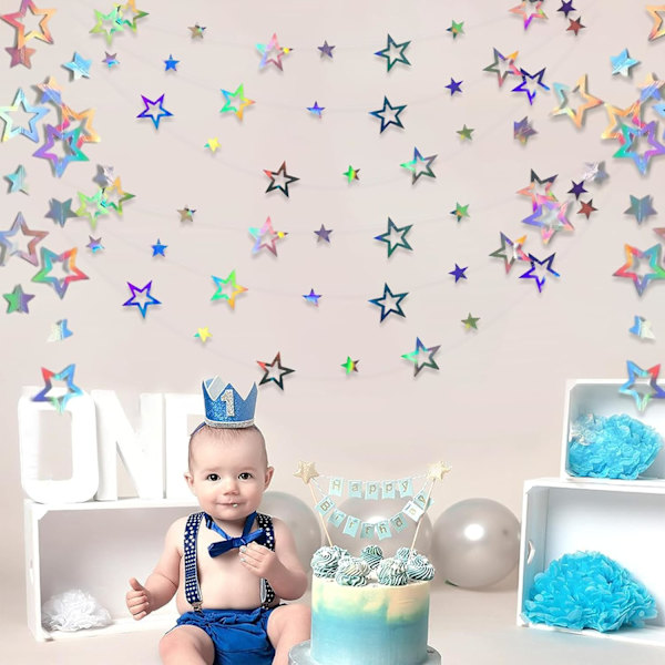 12m Glitter-tähti-garland Kaksoispuolinen Hologrammipaperi-garland Koriste Paperi-garland Sopii Hääihin, Syntymäpäiville, DIY-koristeluun