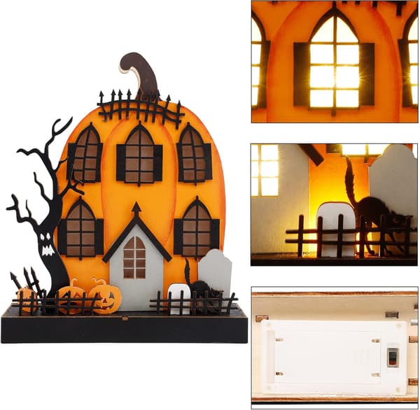 Halloween bordfigurer, 9 x 8 tommer oplyst græskarhus
