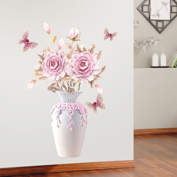 En set väggklistermärken blomma i vas klistermärken väggdekoration