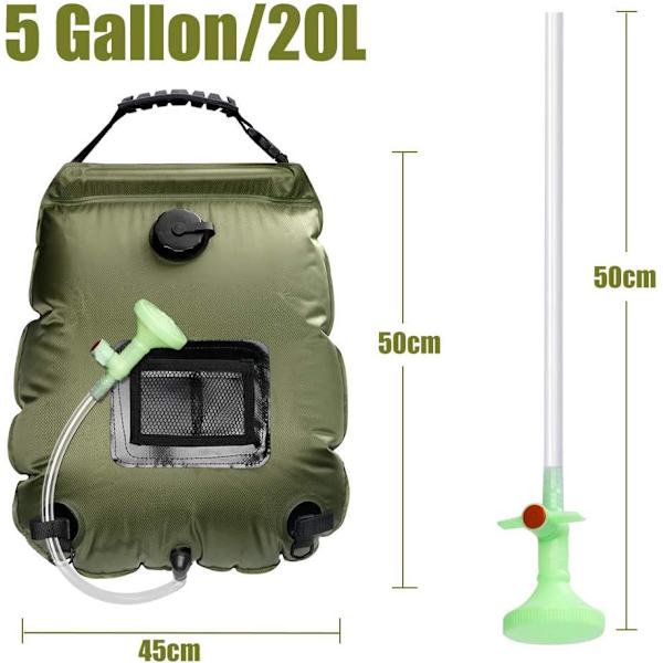 Army Grøn Solbruserpose, 20 Liter, Camping, Temperatur 45°C