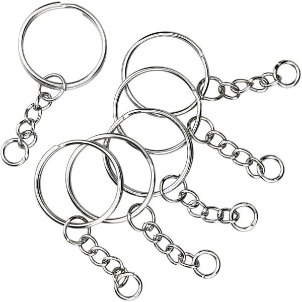 100 Pcs Key Chain Ring, 25 Mm Key Ring With Chain Silver Keychain