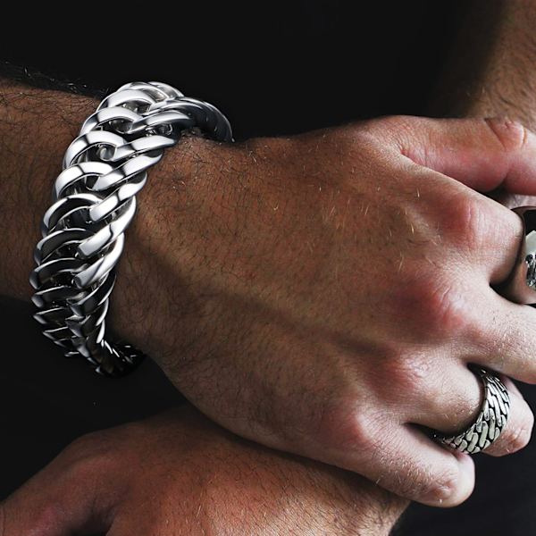 Trendy for- og bagside titanium stål armbånd Dominerende herre bred version støbt armbånd