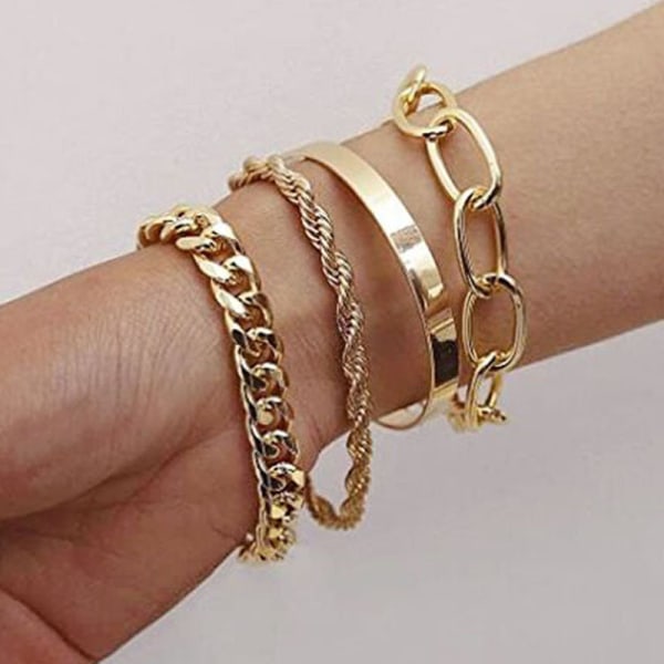 Snygga Boho Gold Silver Chain Armband Set för kvinnor Justerbara