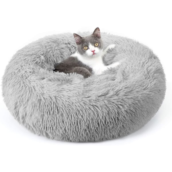 Kattbädd för inomhuskatter, fluffig rund självvärmd lugnande mjuk P