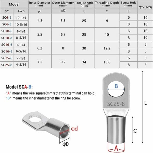 120 stykker crimp lug-sett, elektriske bilterminaler med crimp-batteri
