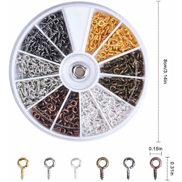 Mini øyeskruer, 600 stk skruøyeskruer, skruøyeskruer, rustfritt stål skruøyeskruer for DIY håndverk smykkeproduksjon