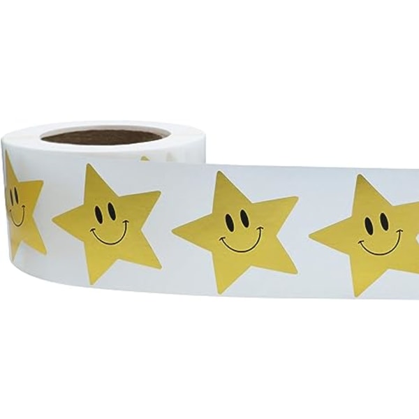 Guld Stjärna med Smiley Face Stickers Lärare Barn Belöning Metallic Folie Etiketter 1.5