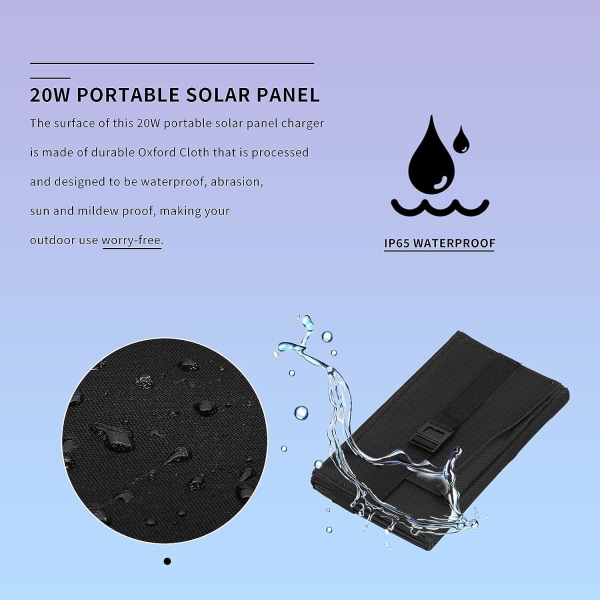 20W bärbara solpaneler, hopfällbar solcellsladdare, IP65 Wat