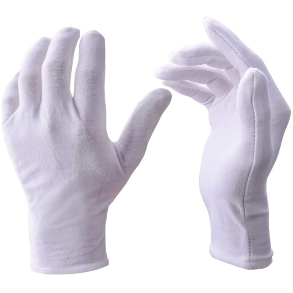 Vita handskar, 12 par mjuka bomullshandskar, myntsmycken Silver In