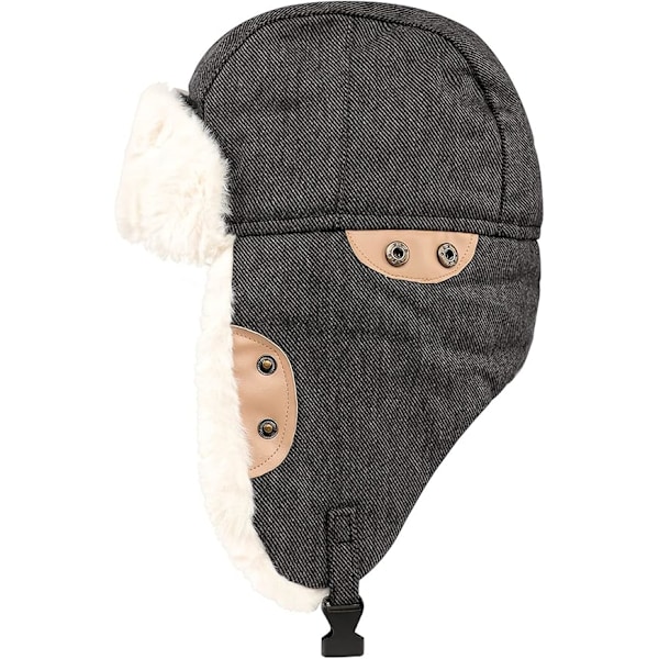 Dame Aviator Hat Bomber Hat med Øreklapper Varmt Bomuldshat Vinter Vindtæt Trapper Hat Tyk Beanie til Bjergbestigning Ski Cykling, Sort