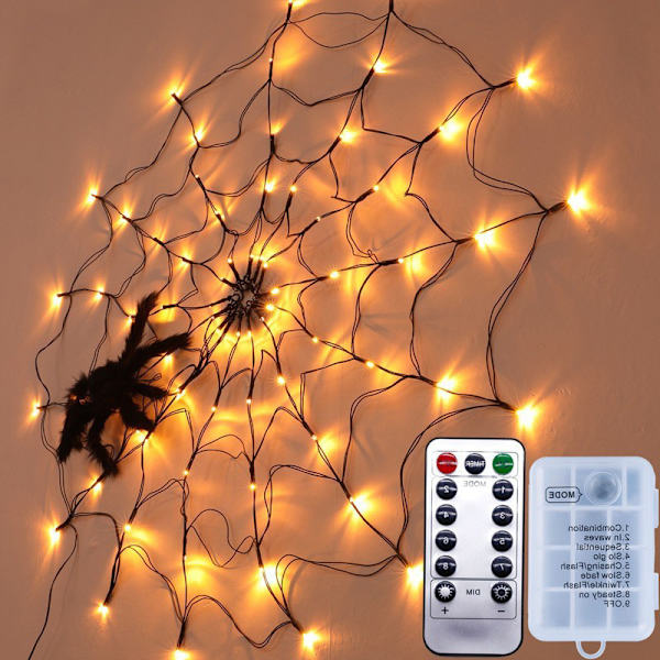 Halloween LED-spindelvevstrenglys med fjernkontrollmoduser M