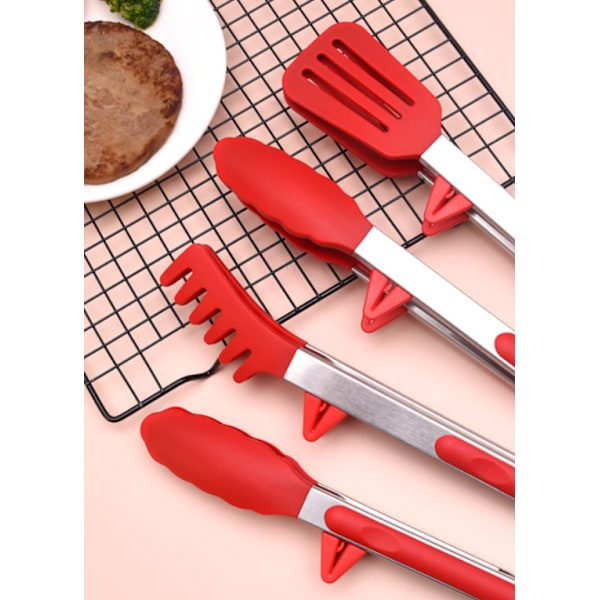 BBQ Tänger, Spaghetti Tänger, Kökstänger, 4-pack Värmebeständiga Matlagnings Tänger i Rostfritt Stål med Silikonspetsar för Biff, Sallad, BBQ Buffé