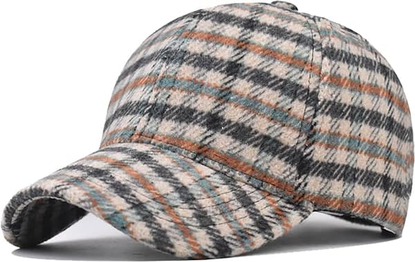 Rutete Ull Baseball Caps for Menn og Kvinner - Flat Justerbar Dad-Hatt for Høst-Vinter