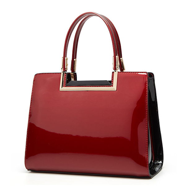 Dam Topphandtag Väska Satchel Lack PU Läder Handväska Axelväska Tote，Burgundy