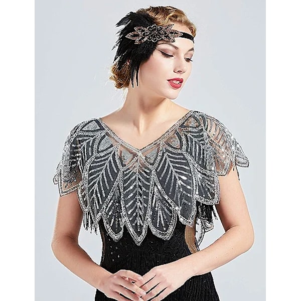 1920-talets Sjal Wraps Sequin Beadad Kväll Cape Brud Sjal Bolero