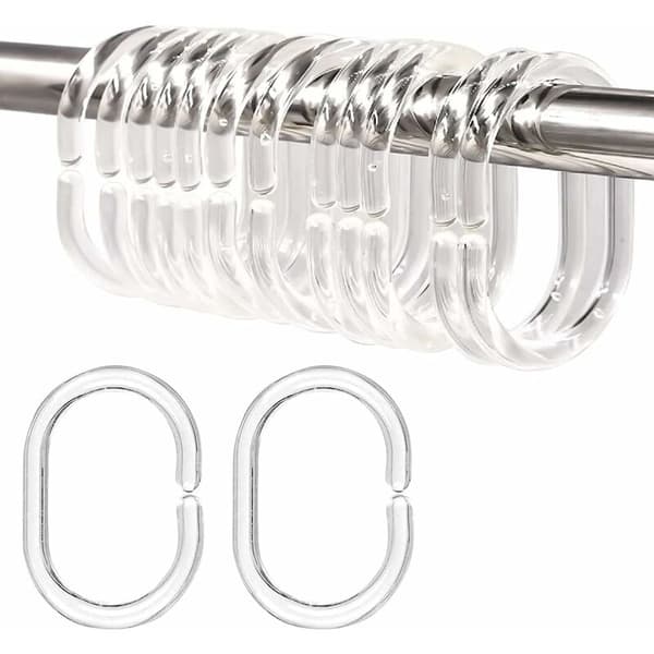 12 stk. gennemsigtig gardinring, plastik brusering, C-formet
