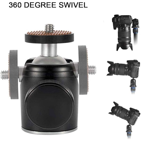 Mini 360 Graders Metall Tripod Kulhuvud med 3/8\" till 1/4\" Skruvadapter för Digitalkamera Mobiltelefon Monopod