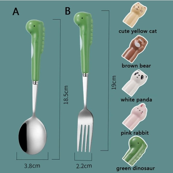 Bestick i rostfritt stål, tecknad film, husdjurssked, gaffel, söt dinosaurie, rosa