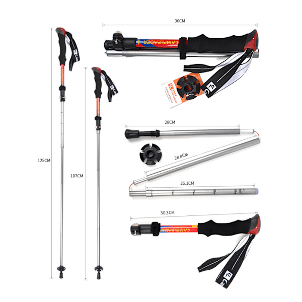 Trekking Pole Vandrestave 7075 Aluminium Foldbar, Justerbar, Ul