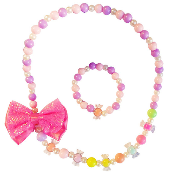 Perle Halskæde og Perler Armbånd til Børn, 6 Sæt, Små Piger