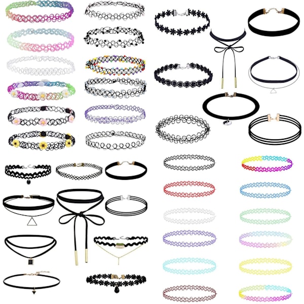 42 stk. sorte kvinders chokers gotisk krave blonder fløjl choker vedhæng halskæder S