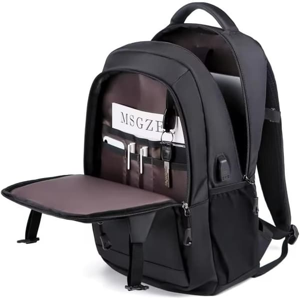 Fritidsrygsæk sort med hovedtelefonstik USB-port, Sort, 45*29*12cm