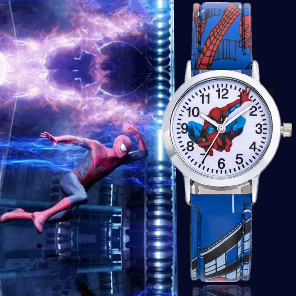 Spiderman Quartz-klokke for gutter og jenter, uformell klokke, gave, blå
