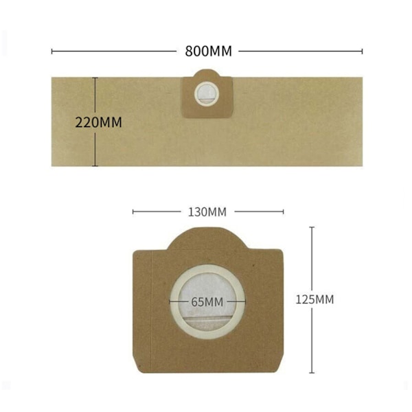 Dammsugarpåsar, 5-pack raka dammsugarpåsar för Karcher WD3, WD 3 Premium, WD3200, WD3500P, A2204, A2204, A2534, SE4001 (5-pack)