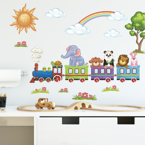 Animal Train Sun Clouds Rainbow Wall Sticker for Kids Room Wall D