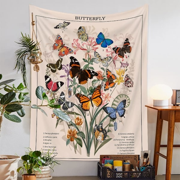 Perhostaiset Gobelini Kukka Gobelinit Vintage Pysty Kukka Kasvi Gobelini Seinävaate Värikäs  (Navy Blue, M:(27\" x 39\"))