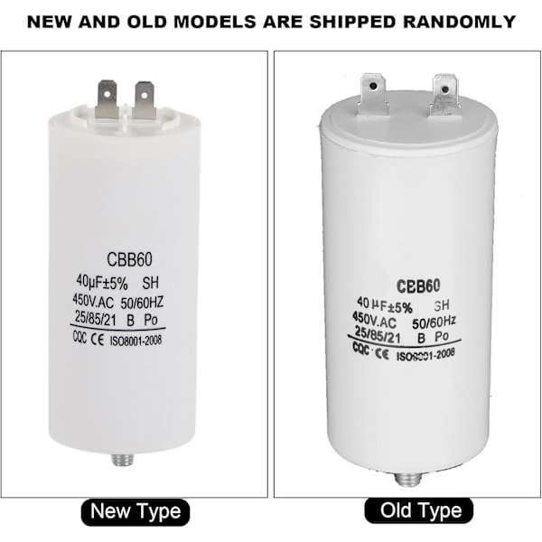 Startkondensator Motor Kondensator 450V 40uf CBB60 SH Kondensator 50/60Hz for vaskemaskin