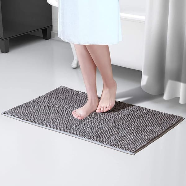 Halkfri Absorberande Badrumsmatta 80cm x 50cm Chenille Mikrofiber Duschmatta för Badrum, Grå