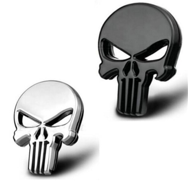 3D Metal Skull Punisher Emblem Sticker 2 Stk, Biler utsmykning Metal