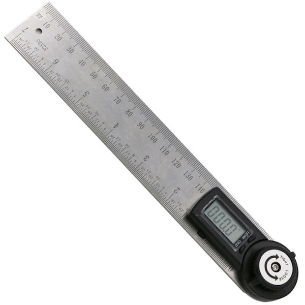 1 stk digital vinkelmåler, vinkelmåler, 0-200 mm og vinkelmåling i rustfritt stål med hold, nullstilling og stor LCD-skjerm, MM/tommesystem, for trebearbeiding