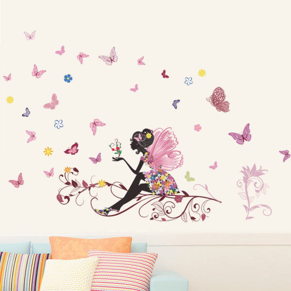 1kpl Butterfly Girl -seinätarra Flower Fairy -seinätarra värikäs