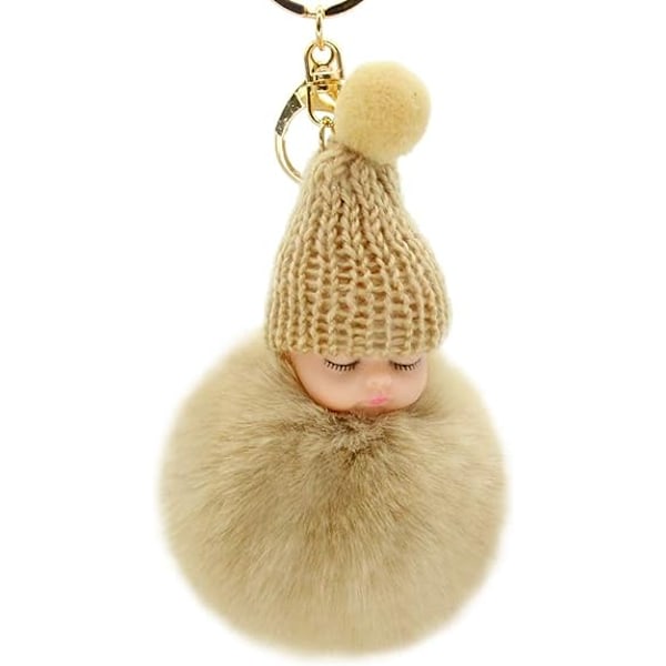 Pels Fluffy Nøgleringe, Sovende Babydukke Nøglering Pelsbold Bil Nøglering Taske Håndtaske Nøglering