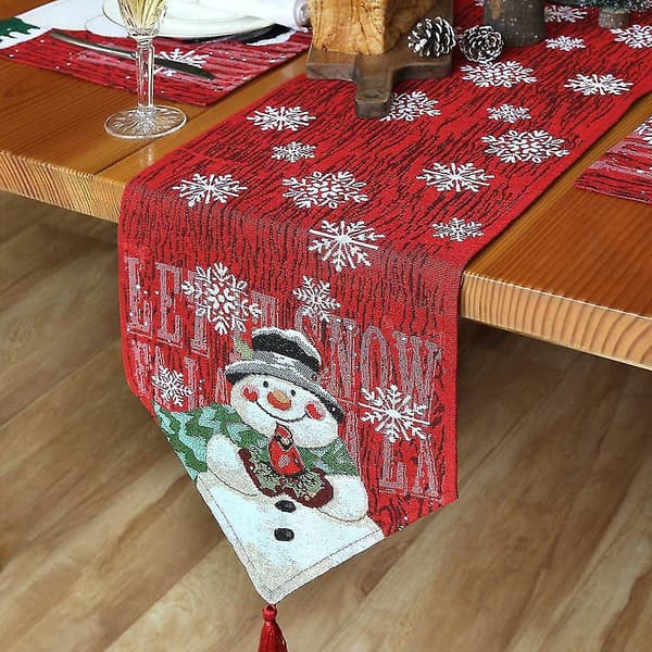 Snømann brodert julebordløper borddekke julelinduk
