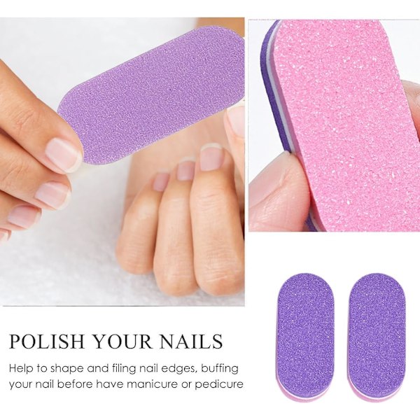 12 Stycken Nagelbufferblock, Naturlig Akryl Gel Nagellackspolerare 100/180 Grit Svamp Nagelbuffer Manikyr Pedikyr Sandpapper Rosa & Lila