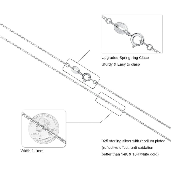 925 Sterling Silver Damhalskedja 1,1 mm Kedja Halsband Uppgraderat Fjäderringspänne - Tunn och Stark - Italiensk Kvalitet 16\"