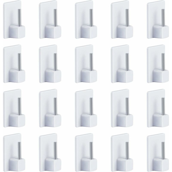 Set med 20 självhäftande krokar för gardinstång - 2,8 x 1,9 x 1,1 cm