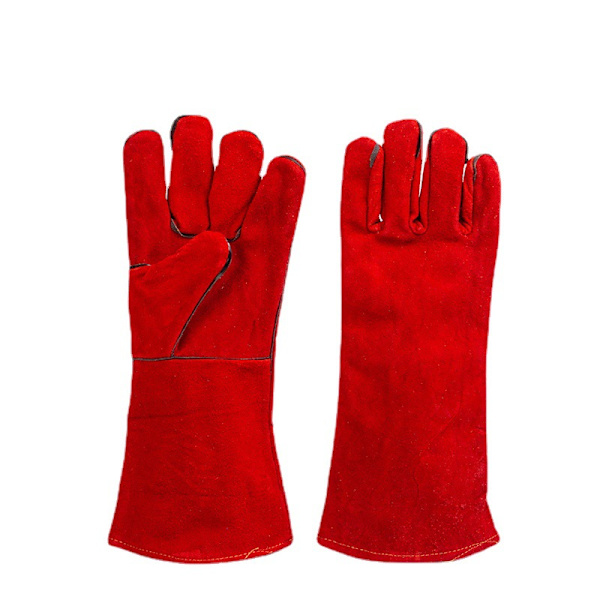 Læderhavehandsker til mænd og kvinder - tornebestandige handsker med ekstra lang manchet og forstærkede håndflader og fingerspidser, rød, størrelse 33cm