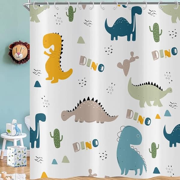 1 stk søt dinosaurmønster polyesterstoff dusjforheng, 180 x 2